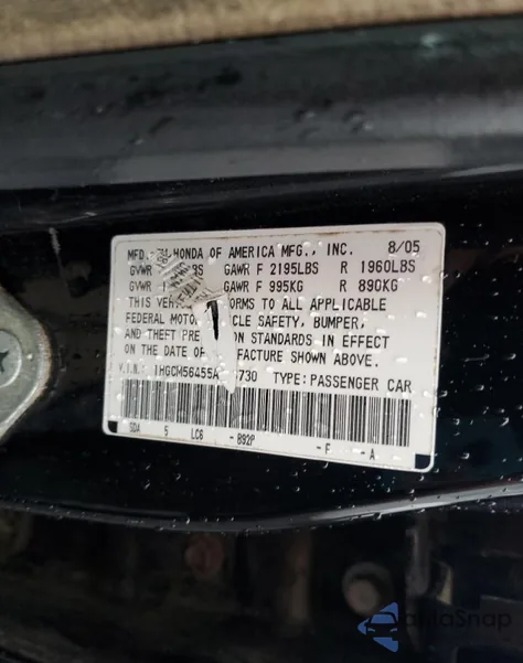 2005 Honda Accord Lx from USA, damaged, VIN 1HGCM56455A186730